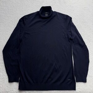 Hugo Boss Mens Slim Fit Navy Blue Turtleneck Sweater Italian Yarn XL